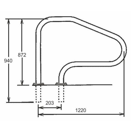 Žebříkové madlo 1220mm s pouzdrem a rozetou AISI 316