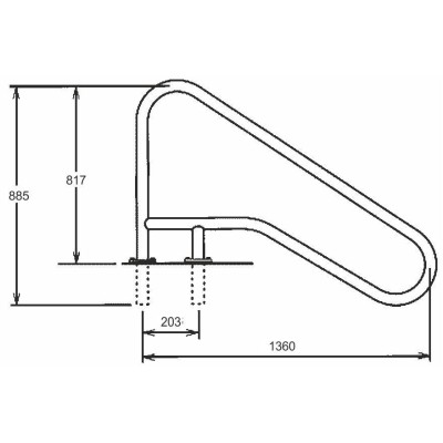 Žebříkové madlo 1360mm s pouzdrem a rozetou AISI 316