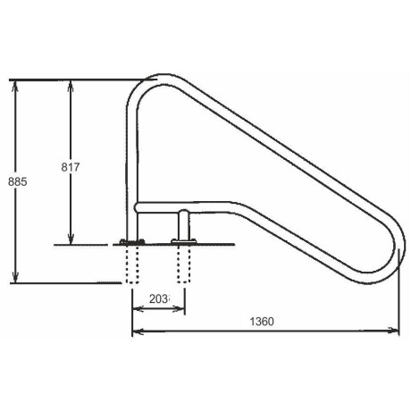 Žebříkové madlo 1360mm s pouzdrem a rozetou AISI 316