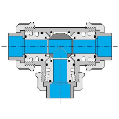 PVC Kulový třícestný ventil 32 mm T