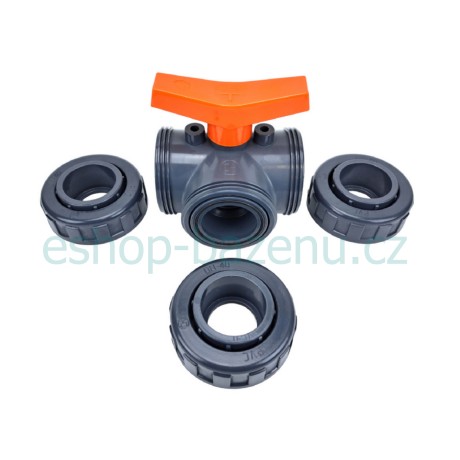 PVC Kulový třícestný ventil 63 mm T