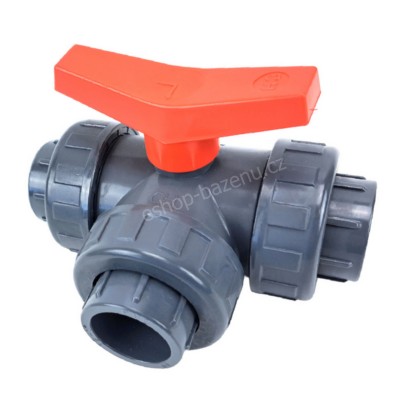 PVC Kulový třícestný ventil 40 mm L