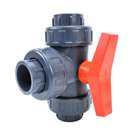 PVC Kulový třícestný ventil 20 mm L