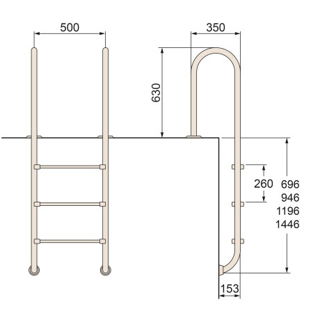 Žebřík nerez Muro (Slim) s pouzdrem 3 stupňový, AISI 304