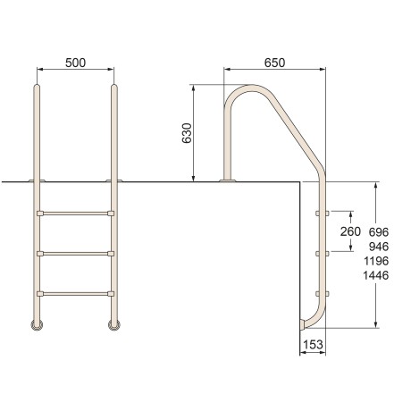 Žebřík nerez Standard s pouzdrem 3 stupňový, AISI 304