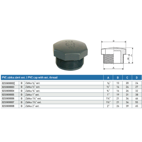 PVC tvarovka - Zátka 3/8“ ext.