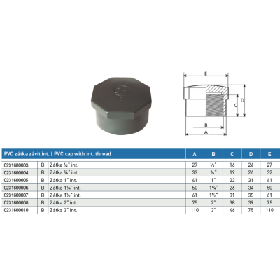 PVC tvarovka - Zátka 1/2“ (vnitřní rozměr) 
