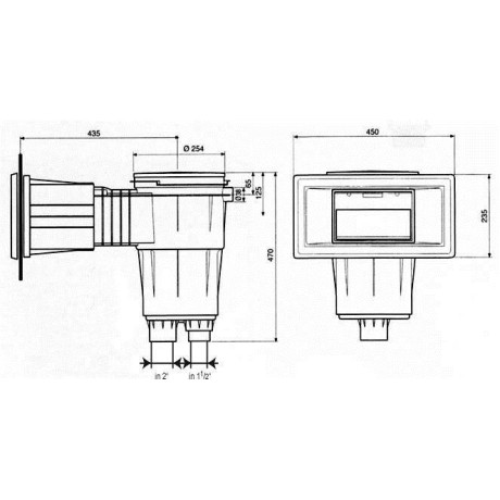 Skimmer 17,5 l, pro fólie, s mosaznými zástřiky, široké hrdlo, RAL7004