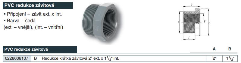 Vágnerpool PVC tvarovka - Redukce krátká závitová 2“ ext. x 11/2“ int.