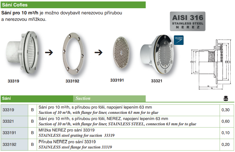 S&aacute;n&iacute; Cofies - 10 m3/h, s př&iacute;rubou pro f&oacute;lii, napojen&iacute; lepen&iacute;m 63 mm
