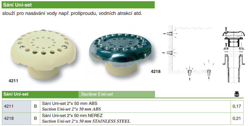 Sání Uni-set 2“x 50 mm ABS
