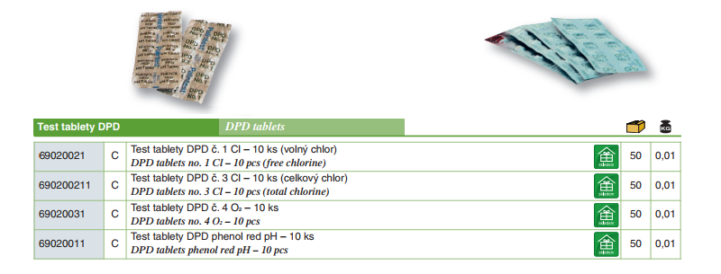 Test tablety DPD č. 1 Cl – 10 ks (volný chlor)