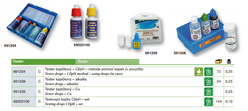 Tester kapičkový – Cl/pH – metoda pomocí kapek (v pouzdře)
