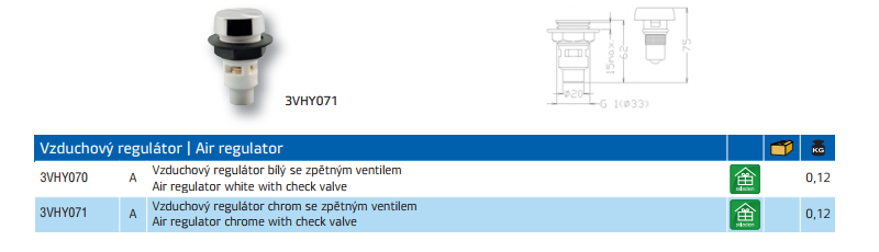 Vzduchový regulátor se zpětným ventilem (bílý)