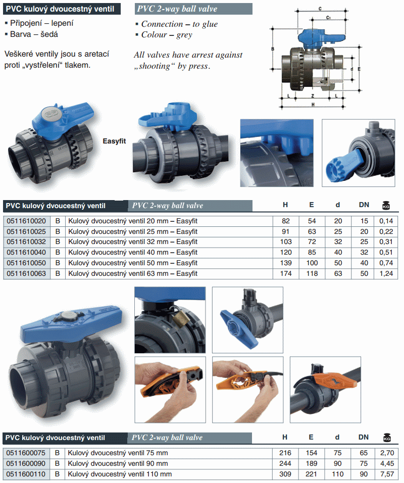 Kulový dvoucestný ventil 20 mm -- Easyfit