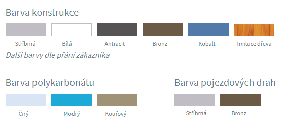 Barevné provedení zastřešení Corona